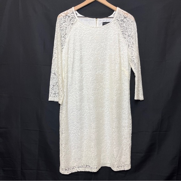 Laundry Shelli Segal Ivory White Floral Lace Overlay Knee Length Dress Size 14 - Picture 1 of 11